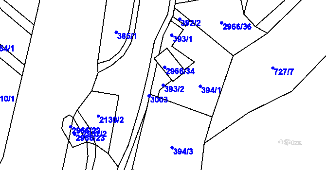 Parcela st. 393/2 v KÚ Hořejší Vrchlabí, Katastrální mapa