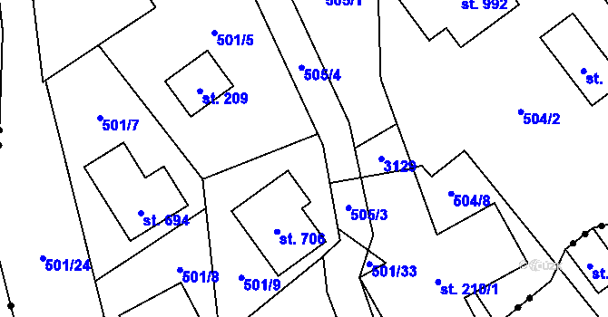 Parcela st. 501/25 v KÚ Hořejší Vrchlabí, Katastrální mapa