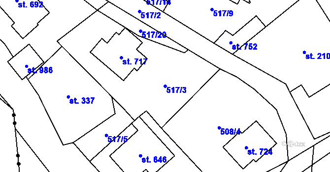 Parcela st. 517/3 v KÚ Hořejší Vrchlabí, Katastrální mapa
