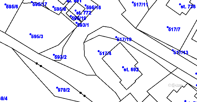Parcela st. 517/4 v KÚ Hořejší Vrchlabí, Katastrální mapa
