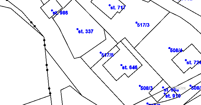 Parcela st. 517/5 v KÚ Hořejší Vrchlabí, Katastrální mapa