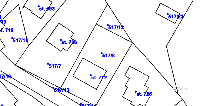 Parcela st. 517/8 v KÚ Hořejší Vrchlabí, Katastrální mapa
