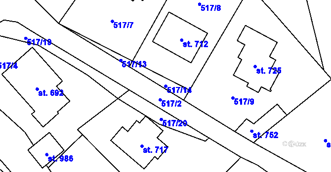 Parcela st. 517/14 v KÚ Hořejší Vrchlabí, Katastrální mapa