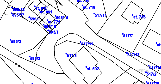 Parcela st. 517/19 v KÚ Hořejší Vrchlabí, Katastrální mapa