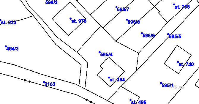 Parcela st. 595/4 v KÚ Hořejší Vrchlabí, Katastrální mapa