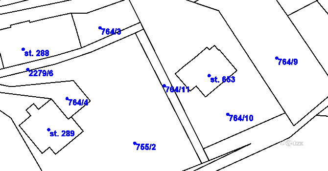 Parcela st. 764/11 v KÚ Hořejší Vrchlabí, Katastrální mapa