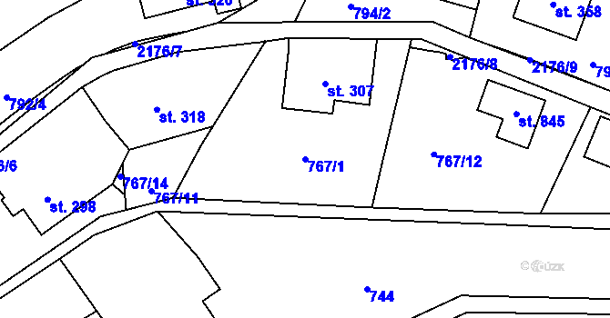 Parcela st. 767/1 v KÚ Hořejší Vrchlabí, Katastrální mapa