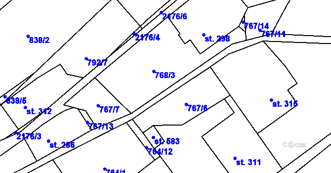 Parcela st. 767/5 v KÚ Hořejší Vrchlabí, Katastrální mapa