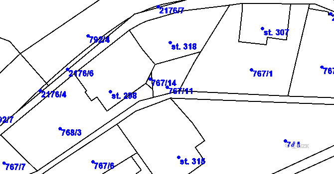 Parcela st. 767/11 v KÚ Hořejší Vrchlabí, Katastrální mapa