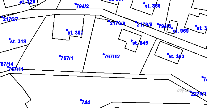 Parcela st. 767/12 v KÚ Hořejší Vrchlabí, Katastrální mapa