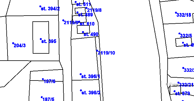 Parcela st. 2119/10 v KÚ Hořejší Vrchlabí, Katastrální mapa