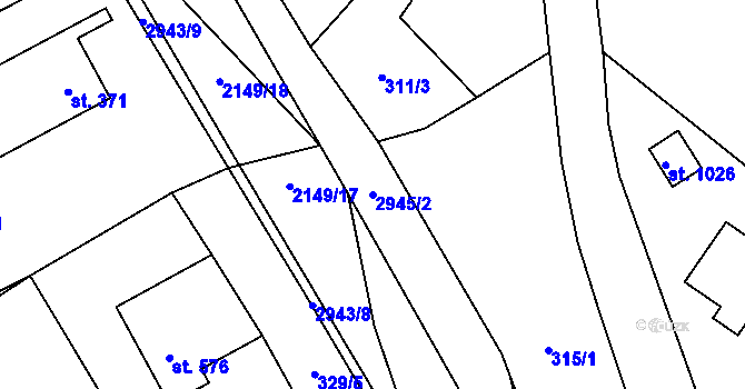 Parcela st. 2945/2 v KÚ Hořejší Vrchlabí, Katastrální mapa