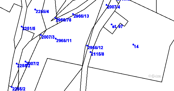 Parcela st. 2966/12 v KÚ Hořejší Vrchlabí, Katastrální mapa