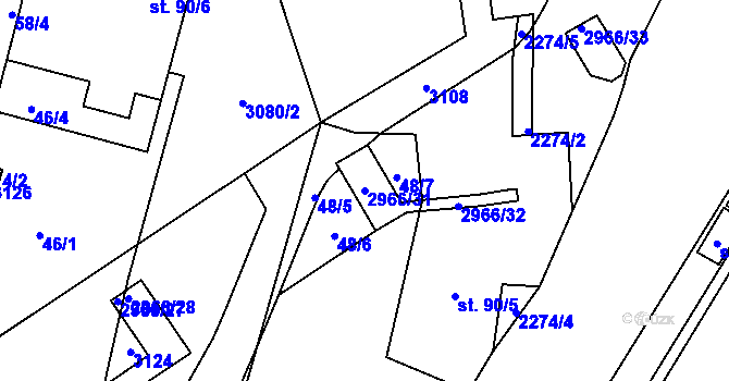 Parcela st. 2966/31 v KÚ Hořejší Vrchlabí, Katastrální mapa