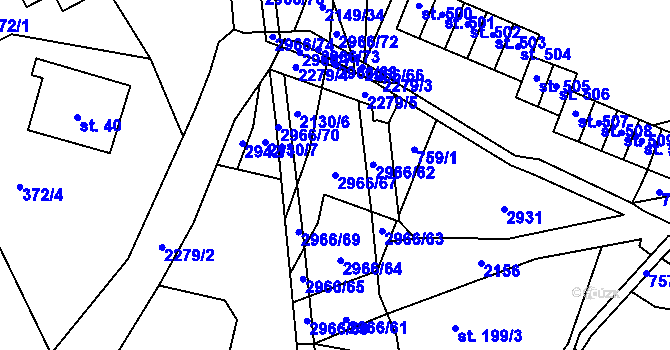Parcela st. 2966/67 v KÚ Hořejší Vrchlabí, Katastrální mapa