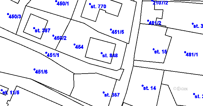 Parcela st. 848 v KÚ Hořejší Vrchlabí, Katastrální mapa