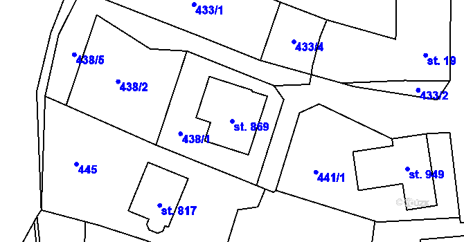 Parcela st. 869 v KÚ Hořejší Vrchlabí, Katastrální mapa