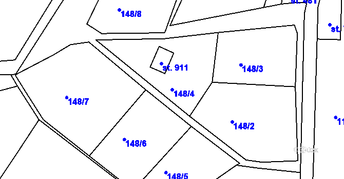 Parcela st. 148/4 v KÚ Hořejší Vrchlabí, Katastrální mapa