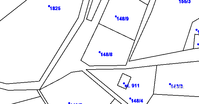 Parcela st. 148/8 v KÚ Hořejší Vrchlabí, Katastrální mapa