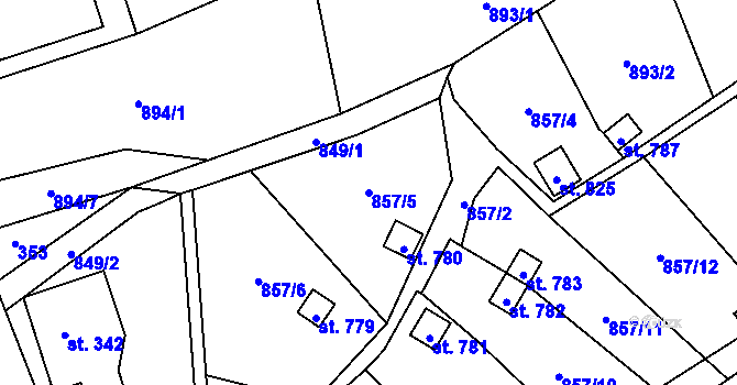 Parcela st. 857/5 v KÚ Hořejší Vrchlabí, Katastrální mapa