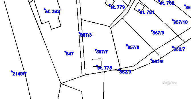 Parcela st. 857/7 v KÚ Hořejší Vrchlabí, Katastrální mapa