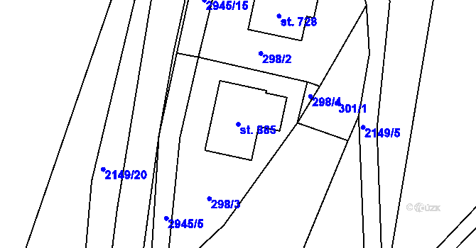 Parcela st. 885 v KÚ Hořejší Vrchlabí, Katastrální mapa