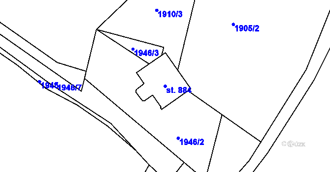 Parcela st. 884 v KÚ Hořejší Vrchlabí, Katastrální mapa