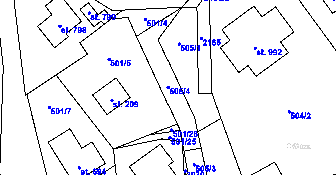 Parcela st. 505/4 v KÚ Hořejší Vrchlabí, Katastrální mapa