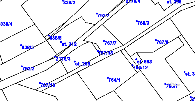 Parcela st. 767/13 v KÚ Hořejší Vrchlabí, Katastrální mapa