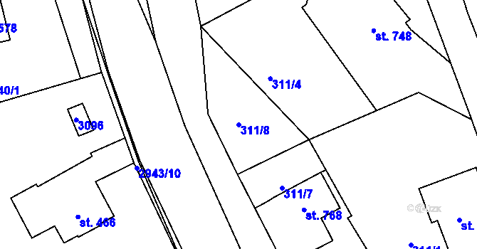 Parcela st. 311/8 v KÚ Hořejší Vrchlabí, Katastrální mapa
