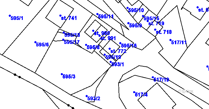 Parcela st. 595/19 v KÚ Hořejší Vrchlabí, Katastrální mapa
