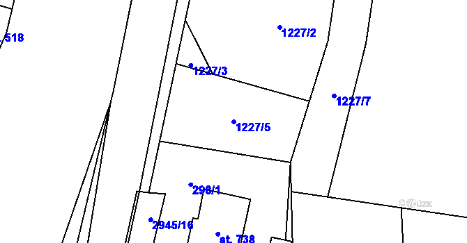 Parcela st. 1227/5 v KÚ Hořejší Vrchlabí, Katastrální mapa