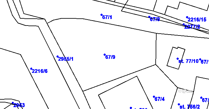 Parcela st. 67/9 v KÚ Hořejší Vrchlabí, Katastrální mapa