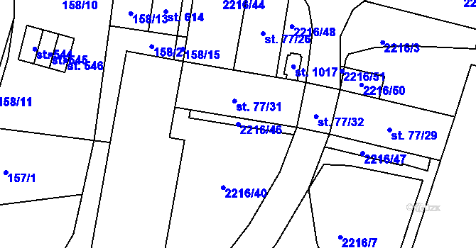 Parcela st. 2216/46 v KÚ Hořejší Vrchlabí, Katastrální mapa