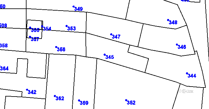 Parcela st. 345 v KÚ Vrchoslavice, Katastrální mapa
