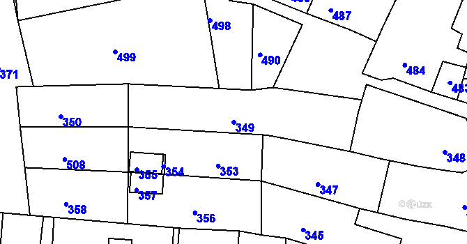 Parcela st. 349 v KÚ Vrchoslavice, Katastrální mapa