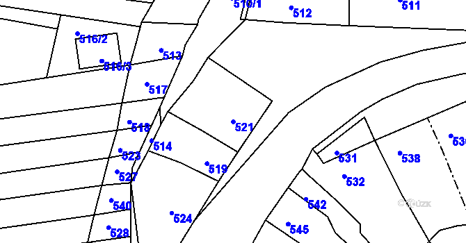 Parcela st. 521 v KÚ Vrchoslavice, Katastrální mapa
