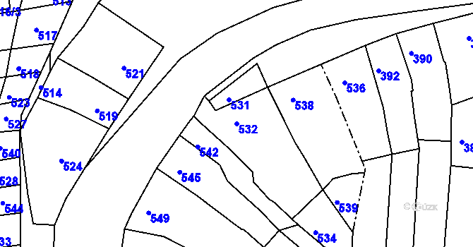 Parcela st. 532 v KÚ Vrchoslavice, Katastrální mapa