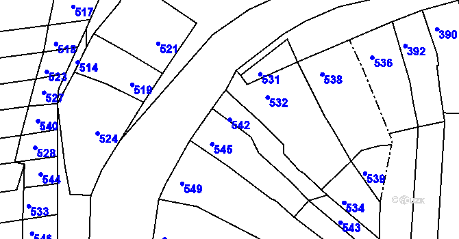 Parcela st. 542 v KÚ Vrchoslavice, Katastrální mapa