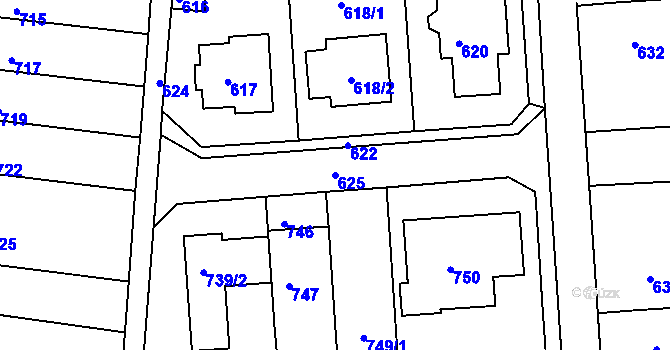 Parcela st. 625 v KÚ Vrchoslavice, Katastrální mapa