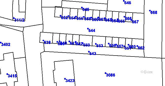 Parcela st. 650 v KÚ Vrchoslavice, Katastrální mapa