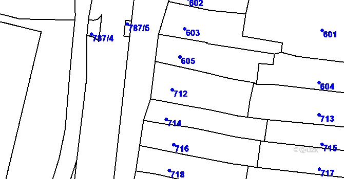 Parcela st. 712 v KÚ Vrchoslavice, Katastrální mapa