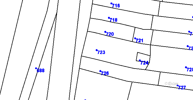 Parcela st. 723 v KÚ Vrchoslavice, Katastrální mapa