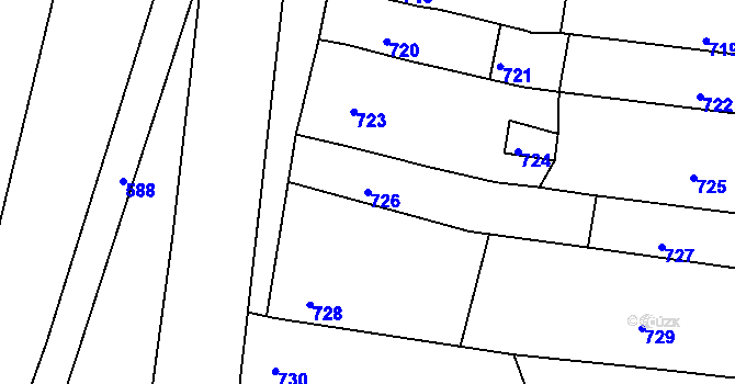 Parcela st. 726 v KÚ Vrchoslavice, Katastrální mapa