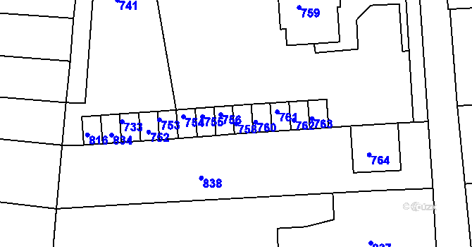 Parcela st. 758 v KÚ Vrchoslavice, Katastrální mapa