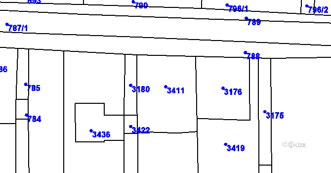 Parcela st. 3411 v KÚ Vrchoslavice, Katastrální mapa