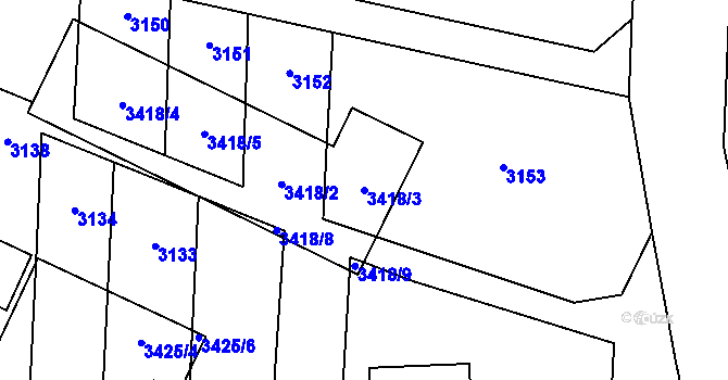 Parcela st. 3418/3 v KÚ Vrchoslavice, Katastrální mapa