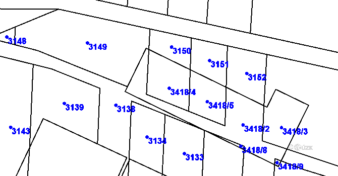 Parcela st. 3418/4 v KÚ Vrchoslavice, Katastrální mapa