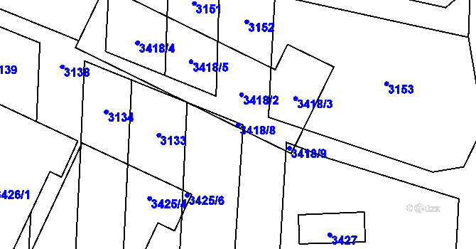 Parcela st. 3418/8 v KÚ Vrchoslavice, Katastrální mapa
