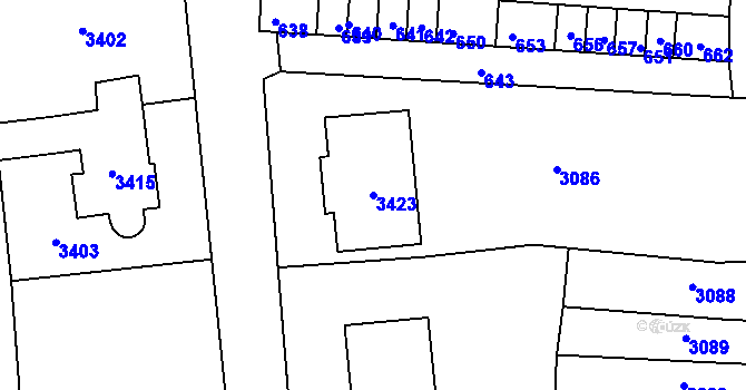Parcela st. 3423 v KÚ Vrchoslavice, Katastrální mapa